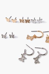 GOLD/SILVER Butterfly Charm Hoop & Stud Earring Set, image 2