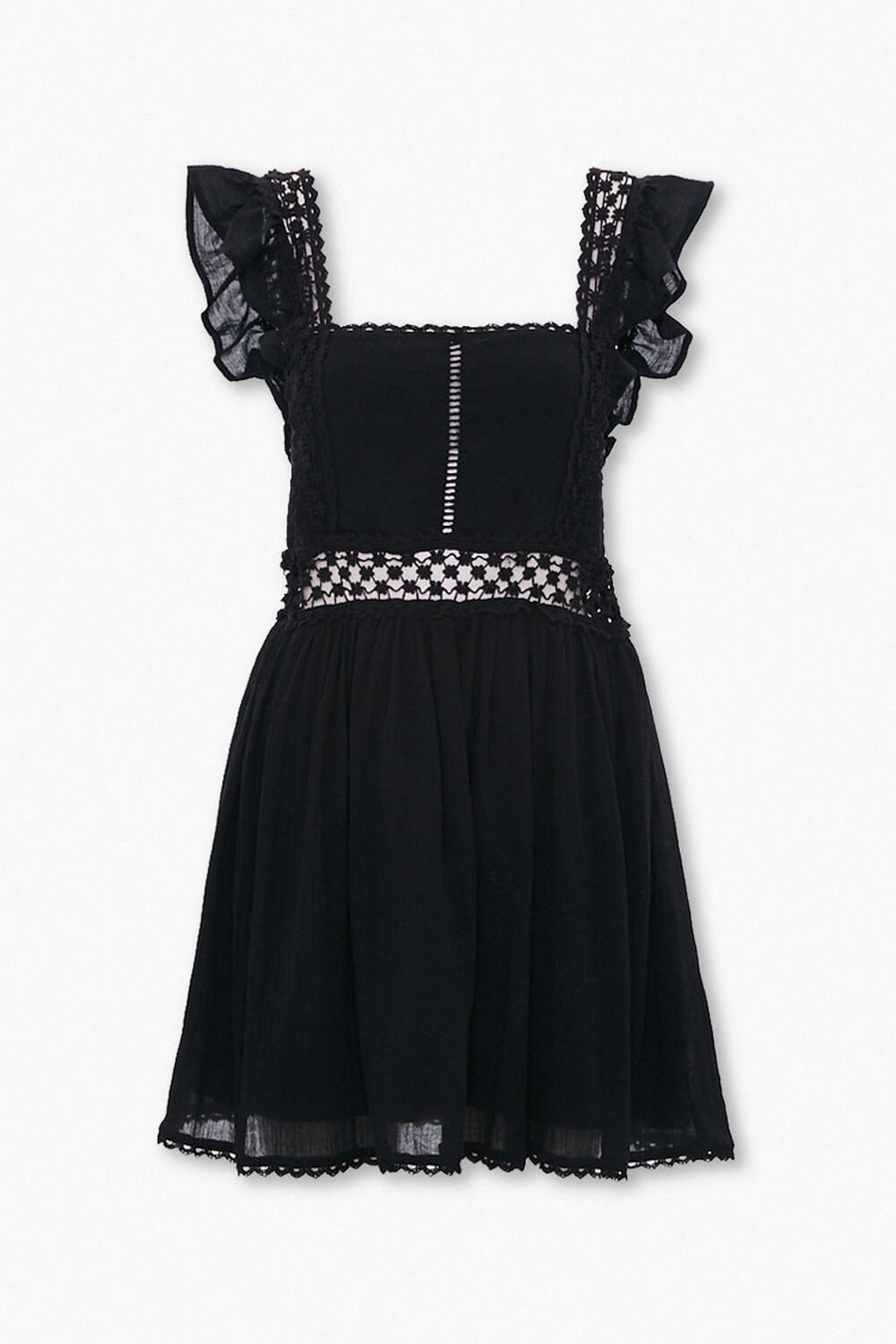 BLACK Crochet-Trim Fit & Flare Dress, image 1