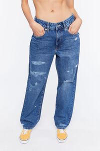 MEDIUM DENIM Distressed Straight-Leg Jeans, image 2