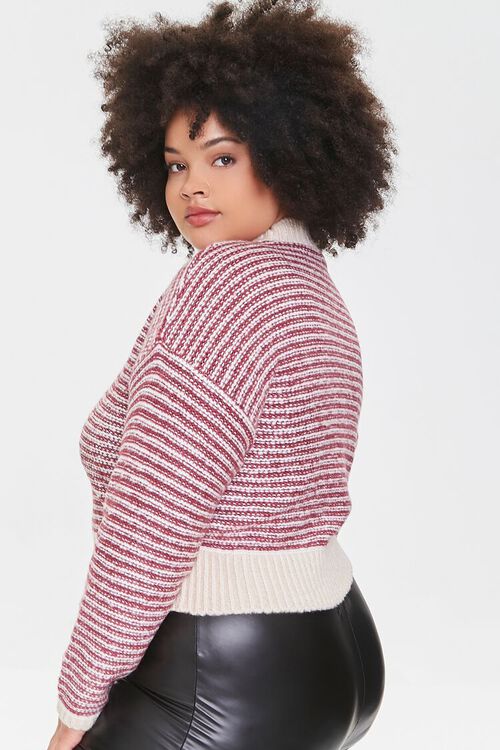 CREAM/MULTI Plus Size Striped Cropped Sweater, image 2