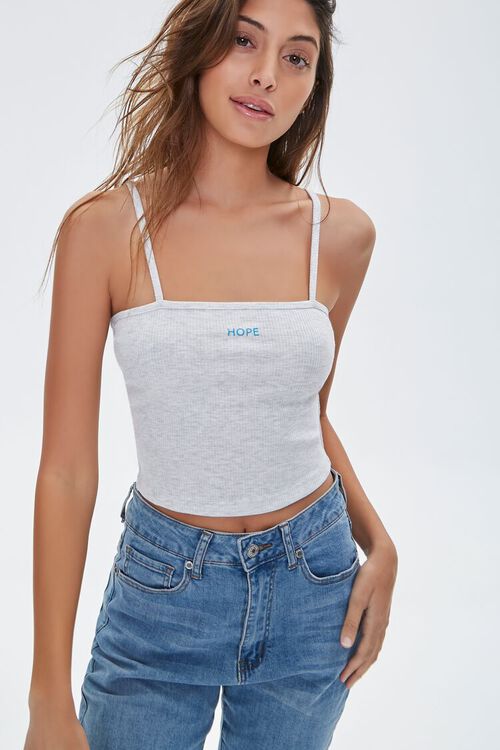 HEATHER GREY/BLUE Ribbed Hope Graphic Cami, image 1