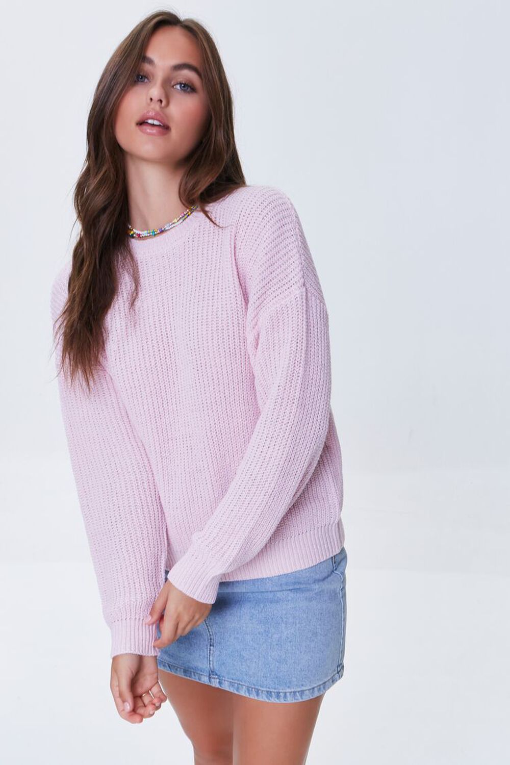 PINK Ribbed Drop-Sleeve Sweater, image 2