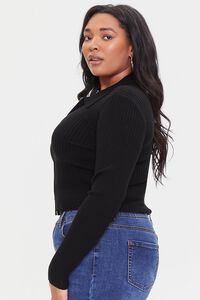 BLACK Plus Size Ribbed Zip-Up Sweater, image 2