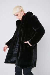BLACK Faux Fur Longline Coat, image 3