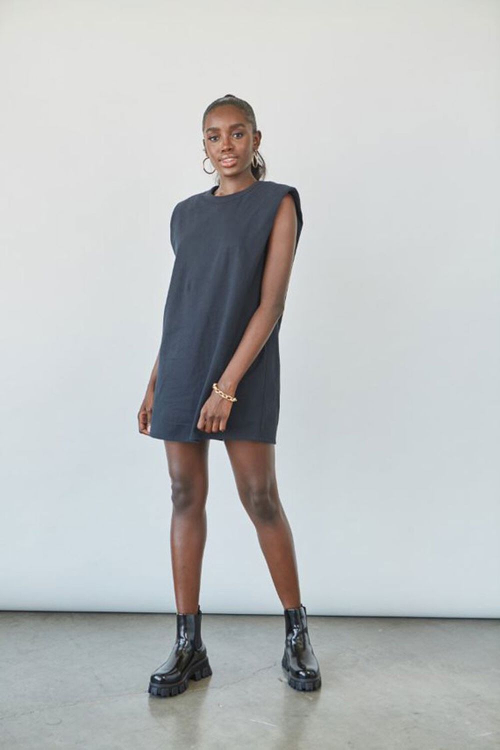 BLACK T-Shirt Shoulder Pad Dress, image 1
