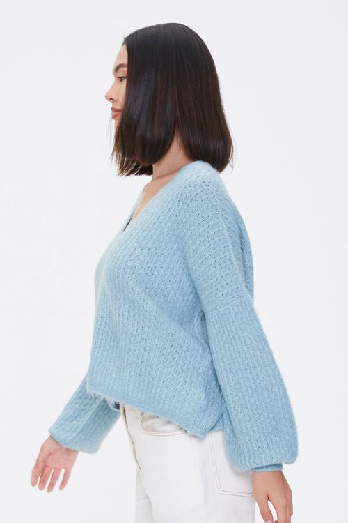 LIGHT BLUE Open-Knit V-Neck Sweater, image 2
