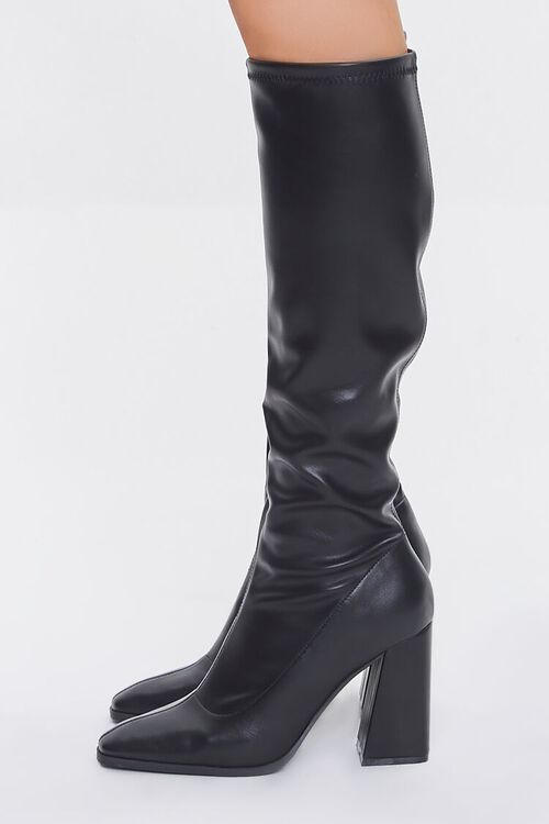 BLACK Faux Leather Calf-High Boots, image 2