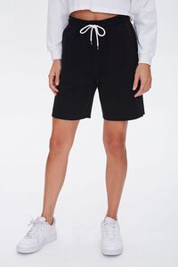 BLACK Basic Raw-Cut Drawstring Shorts, image 2