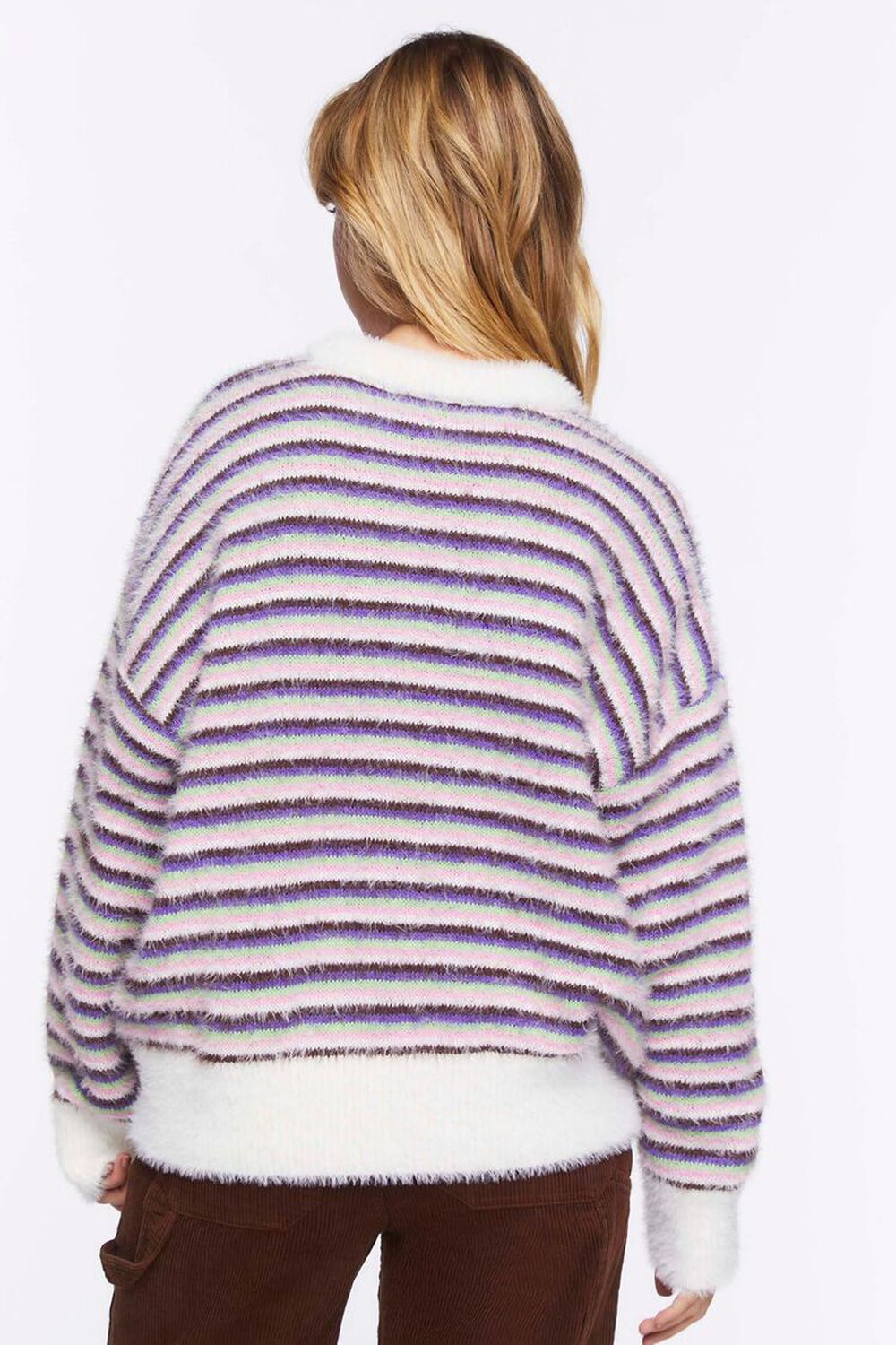 VANILLA/MULTI Fuzzy Striped Floral Graphic Sweater, image 3