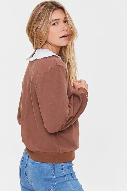 DARK BROWN/WHITE French Terry Ruffled Collar Pullover, image 2