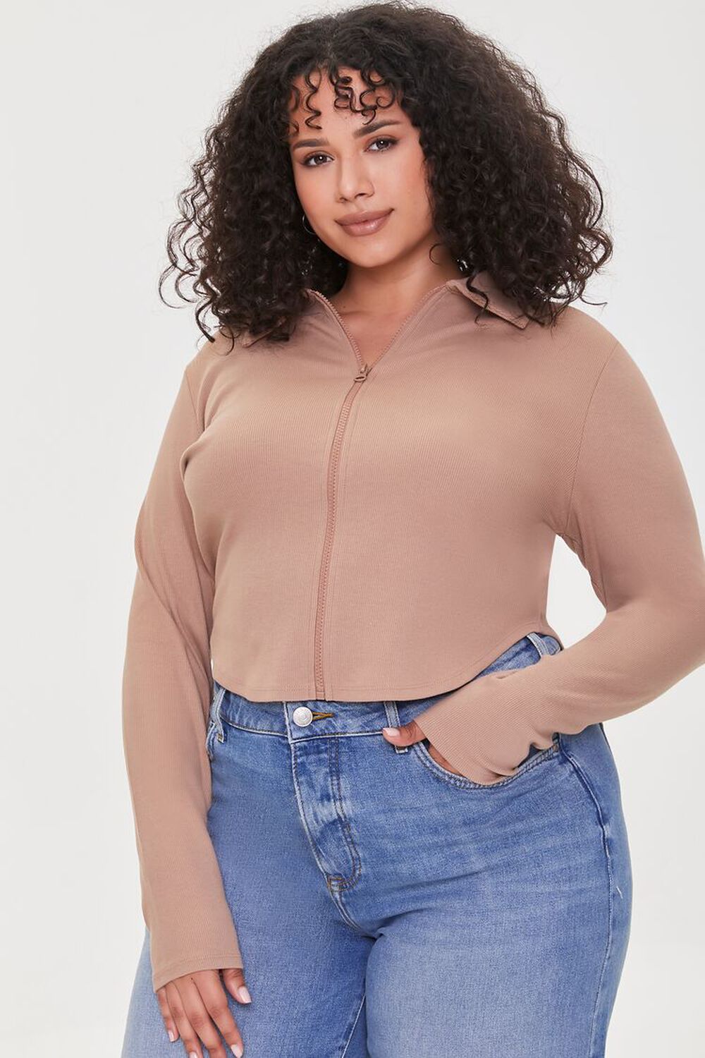 COCOA Plus Size Zip-Front Long Sleeve Top, image 1