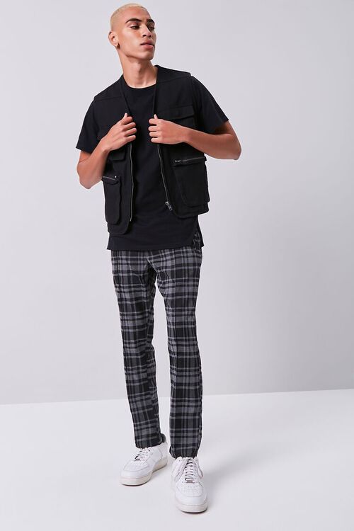 BLACK/GREY Plaid Slim-Fit Pants, image 1