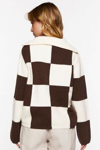 CREAM/BROWN Colorblock Checkered Half-Zip Sweater, image 3