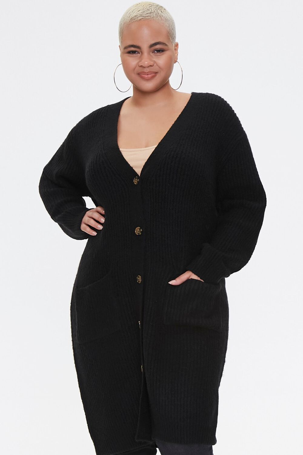 BLACK Plus Size Longline Cardigan Sweater, image 1