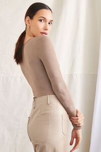 TAUPE Checkered Long-Sleeve Bodysuit, image 2