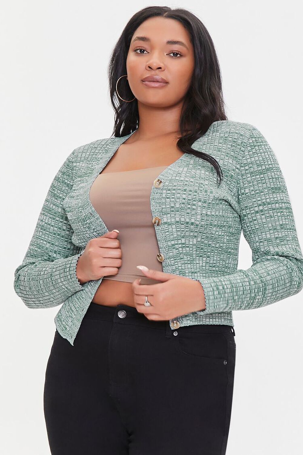PATINA/CREAM Plus Size Marled Cardigan Sweater, image 1