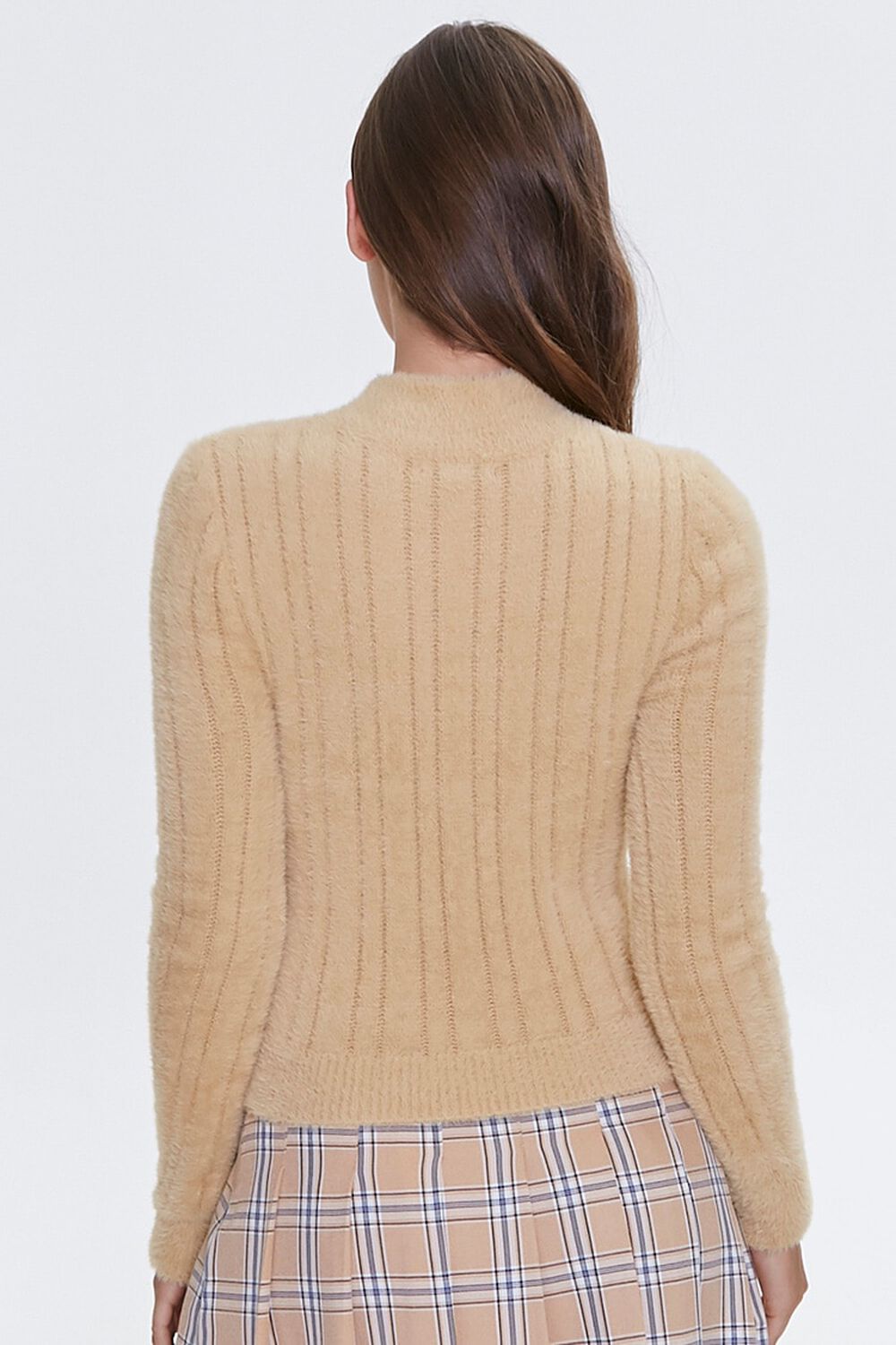 TAUPE Fuzzy Knit Mock Neck Top, image 3
