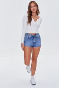 IVORY Ribbed Lettuce-Edge Crop Top, image 4