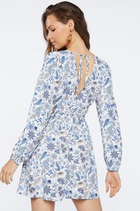WHITE/BLUE Floral Print Cutout Midi Dress, image 3