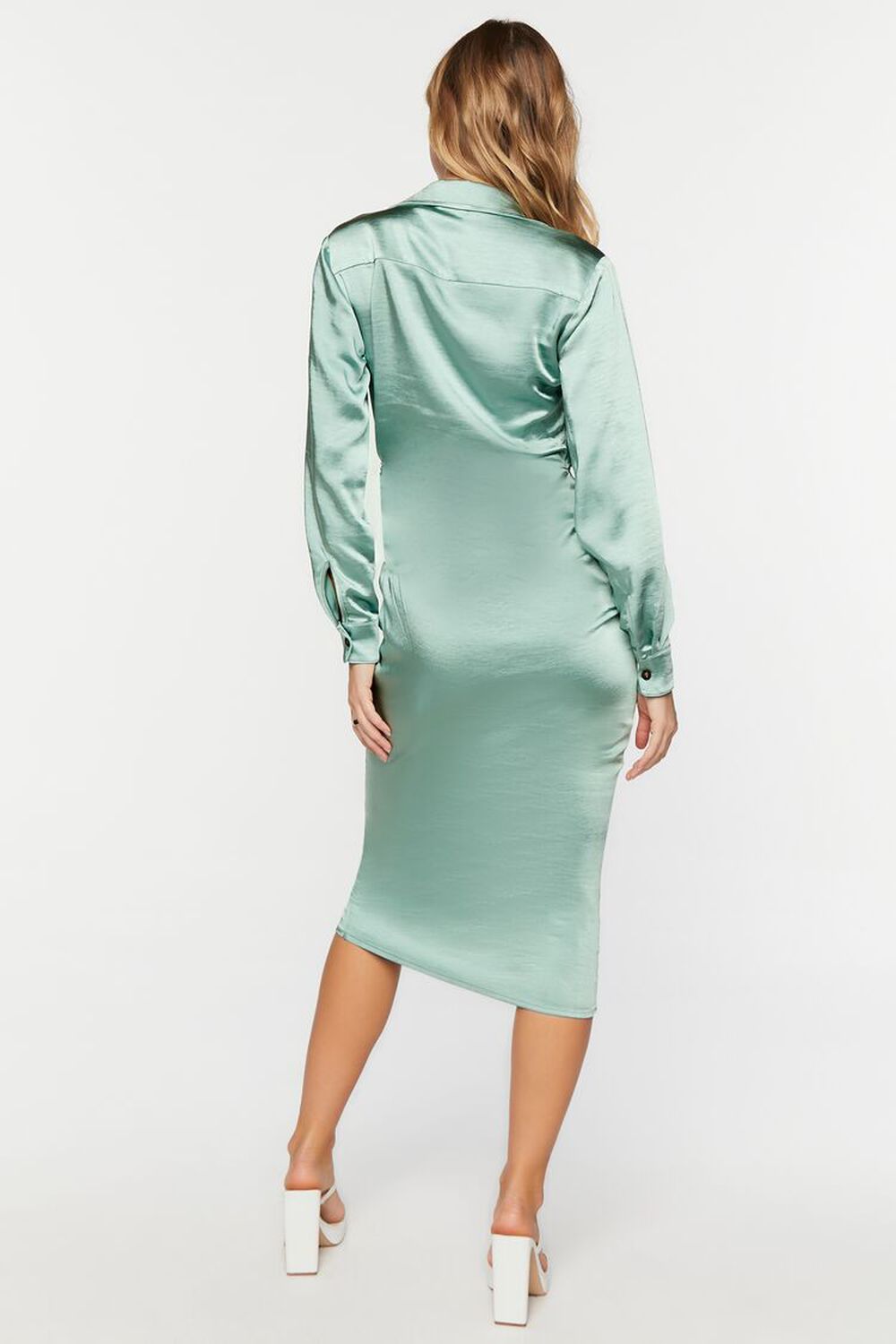SAGE Satin Button-Front Wrap Midi Dress, image 3