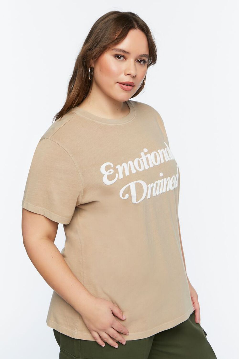 TAUPE/WHITE Plus Size Emotionally Drained Graphic Tee, image 2
