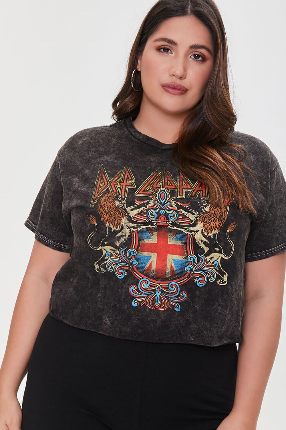 CHARCOAL/MULTI Plus Size Cropped Def Leppard Graphic Tee, image 1