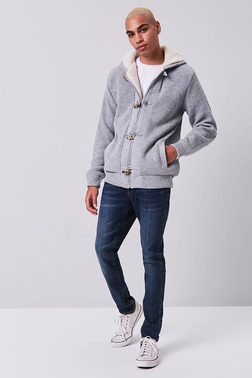 HEATHER GREY Ribbed Hooded Zip-Up Sweater, image 4