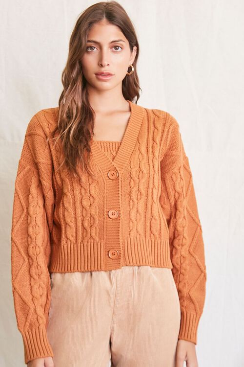 TAN Cable Knit Cardigan Sweater, image 5