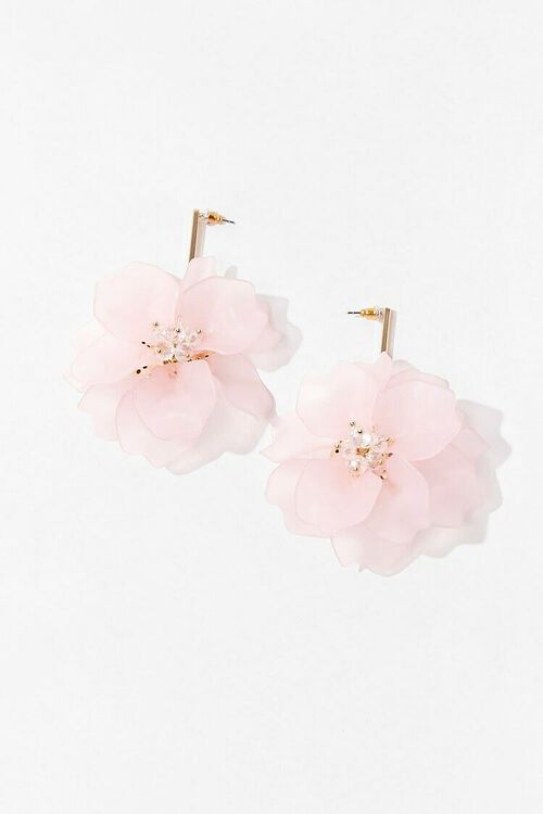 GOLD/PINK Faux Gem Floral Drop Earrings, image 3