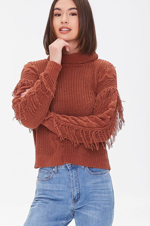 MOCHA Fringe Turtleneck Sweater, image 1