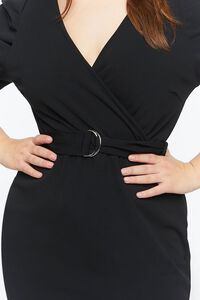 BLACK Plus Size Belted Surplice Puff-Sleeve Dress, image 5