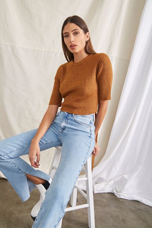 BROWN Cutout Sweater-Knit Top, image 1