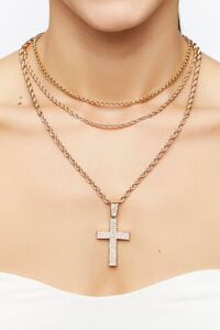 GOLD/CLEAR Rhinestone Cross Necklace Set, image 1