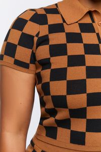 BLACK/BROWN Plus Size Checkered Sweater-Knit Polo Shirt, image 5