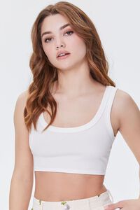 WHITE Ribbed Knit Crop Top, image 2