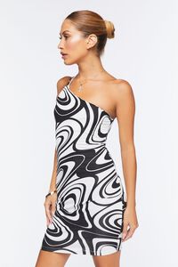 BLACK/WHITE Marble Print One-Shoulder Mini Dress, image 2