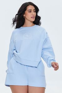 BLUE/CREAM Plus Size Embroidered Beverly Hills Pullover, image 5