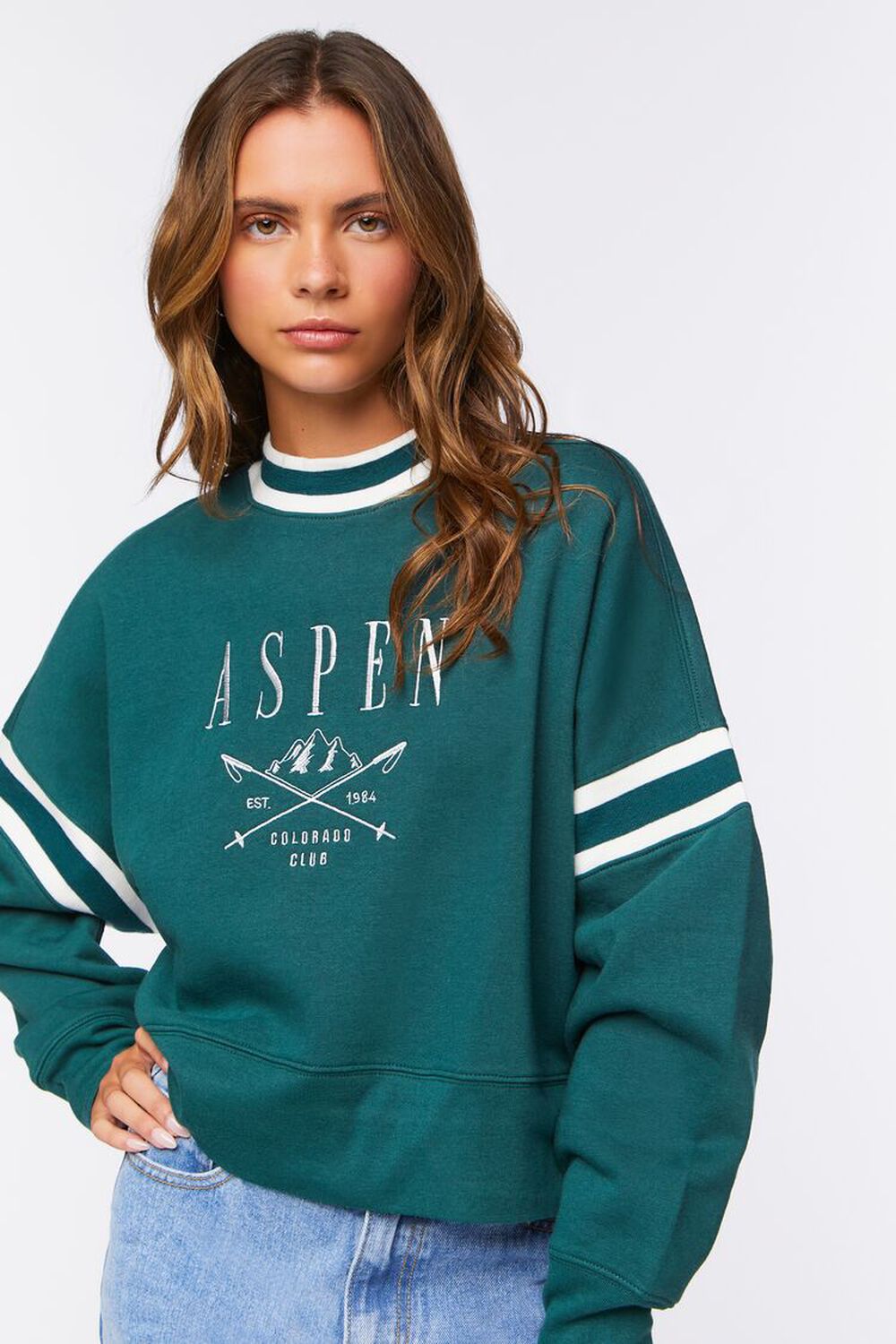 GREEN/MULTI Aspen Varsity-Striped Graphic Pullover, image 1