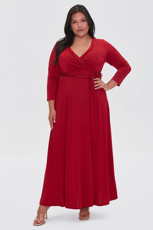 RED Plus Size Belted Maxi Dress, image 4