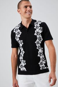 BLACK/WHITE Floral Pattern Polo Shirt, image 1