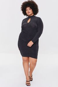 BLACK/SILVER Plus Size Metallic Ruched Mini Dress, image 4