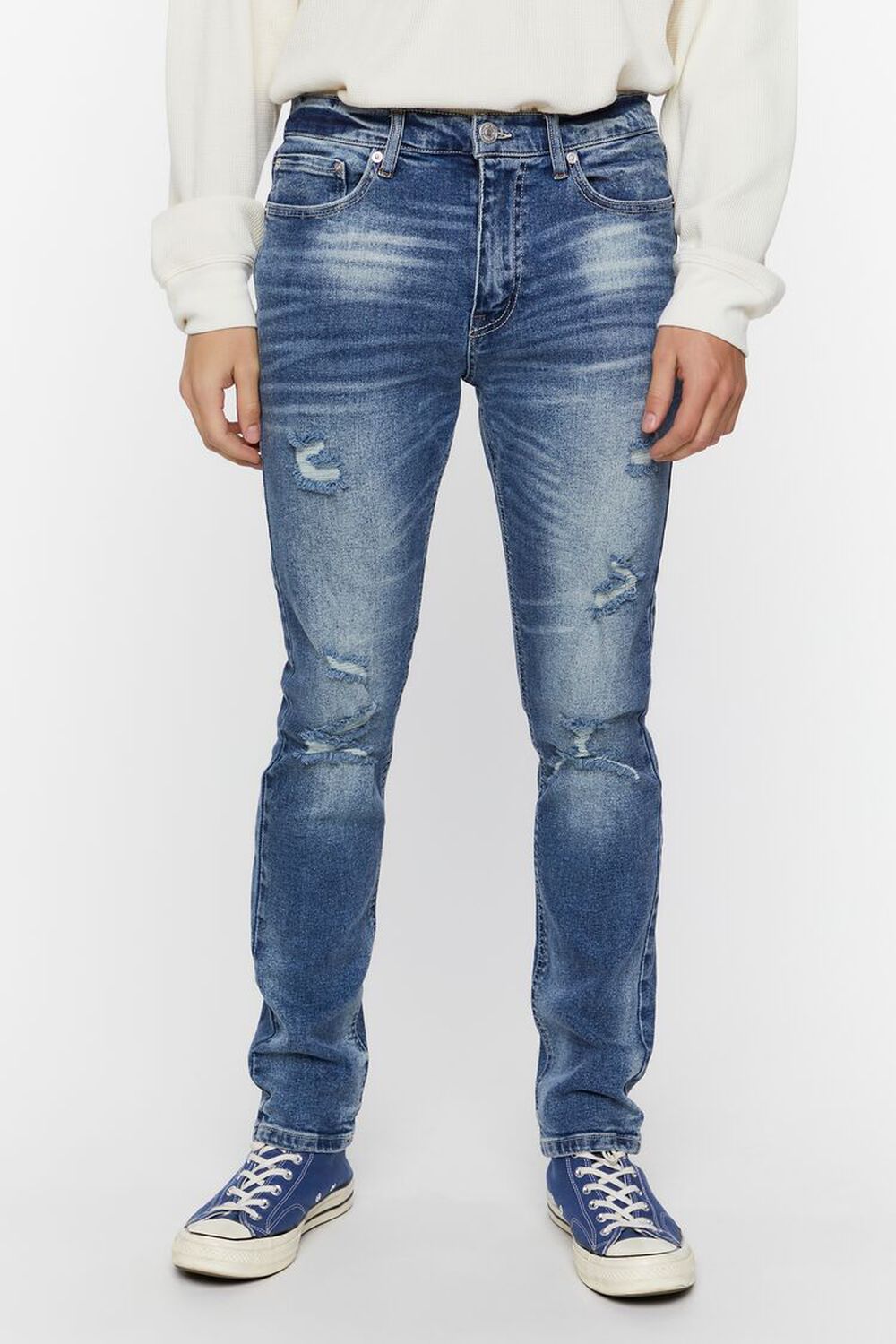 DARK DENIM Distressed Slim-Fit Jeans, image 2