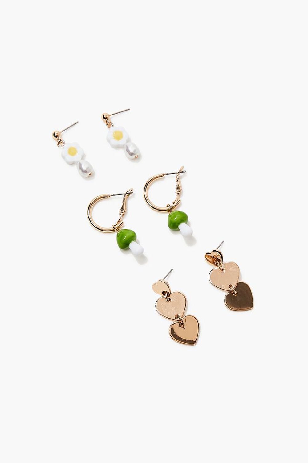 GREEN/GOLD Mushroom & Floral Drop Earring Set, image 1