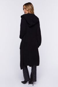 BLACK Hooded Duster Cardigan Sweater, image 3