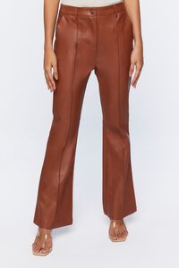 COGNAC Faux Leather High-Rise Flare Pants, image 2