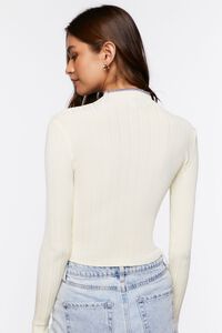 CREAM/PURPLE Ribbed Sweater-Knit Mock Neck Top, image 3