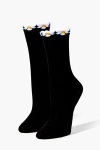 BLACK/WHITE Daisy Floral-Trim Crew Socks, image 1