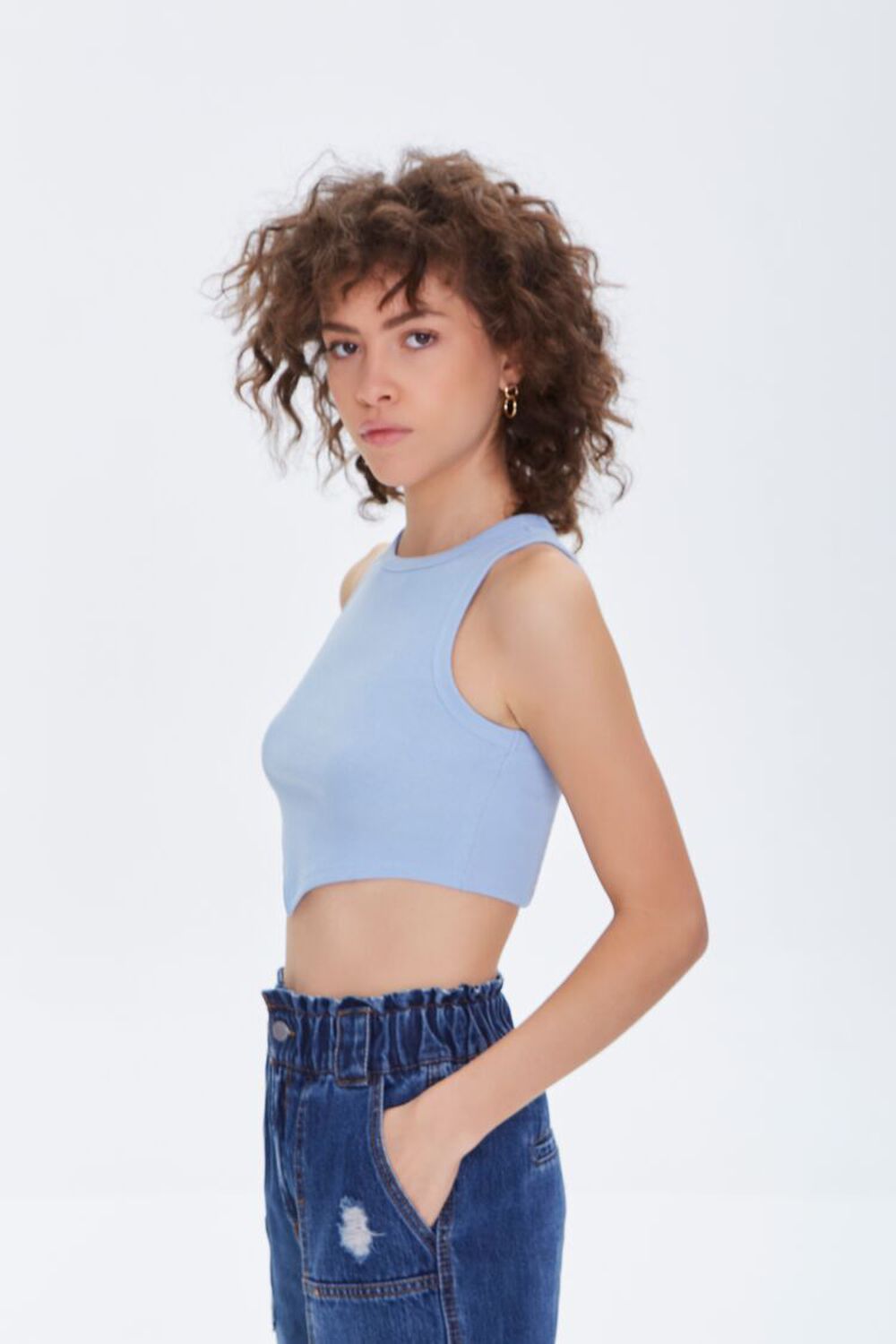 LIGHT BLUE Scalloped Cropped Tank Top, image 2