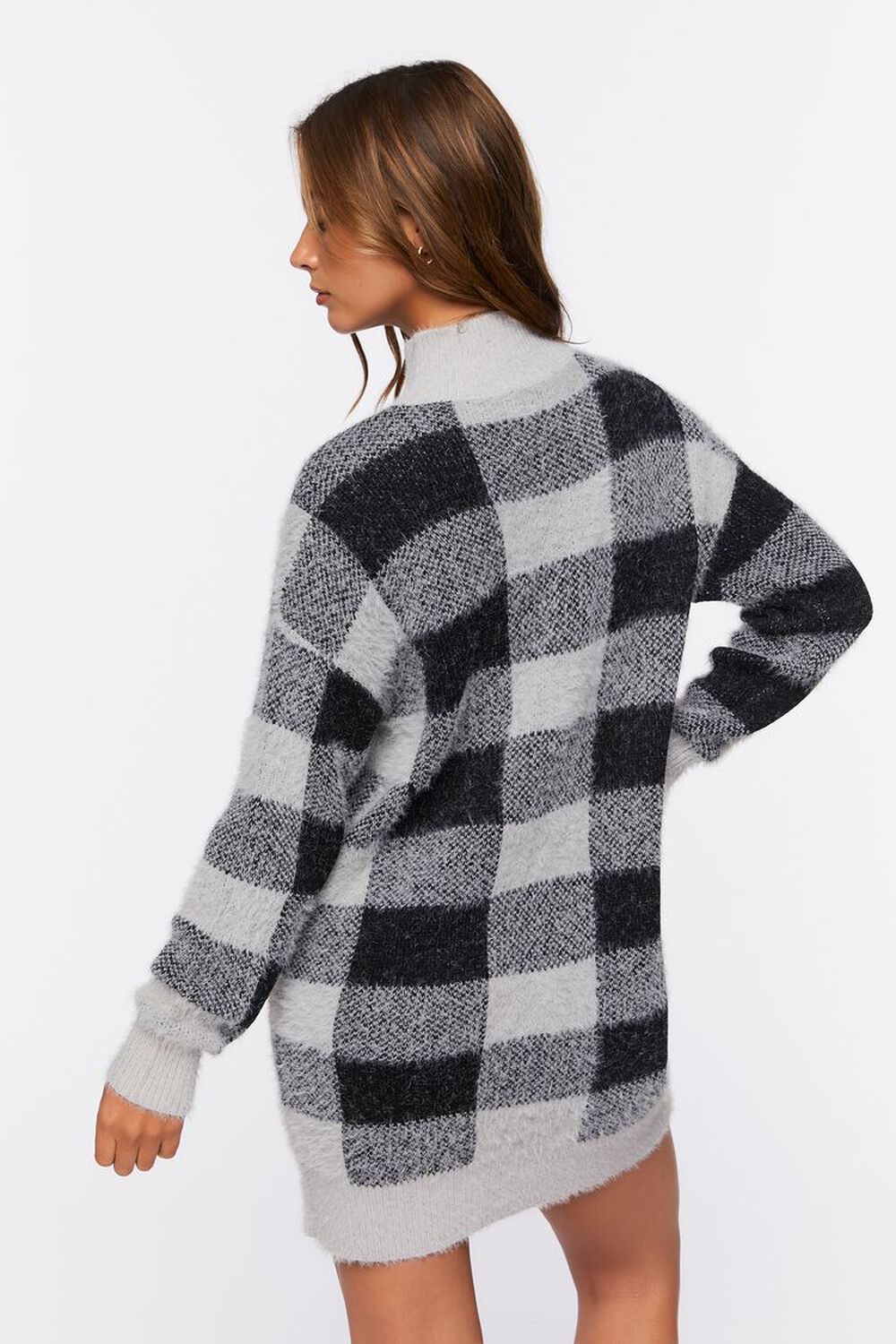 BLACK/GREY Buffalo Plaid Sweater Dress, image 3