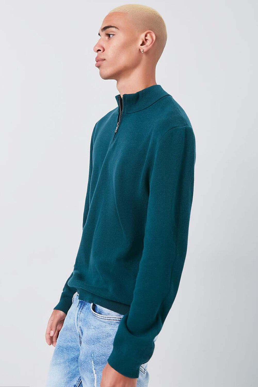 GREEN Marled Knit Half-Zip Sweater, image 2